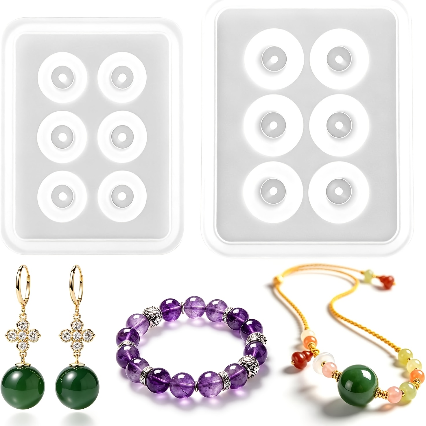 Resin Art Jewellery - Dos moldes perforados de silicona esféricos,