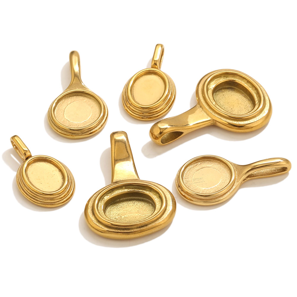 Bezels Pendant Resin - Bandejas ovaladas redondas de acero inoxidable,