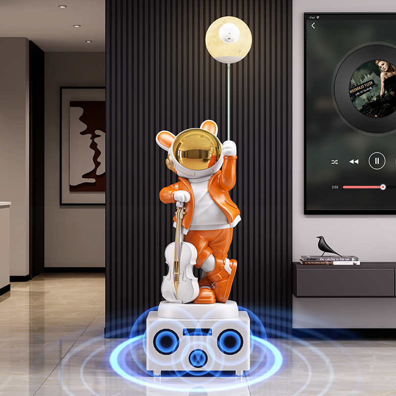 Resin Art In Floor - Estatua de conejo y astronauta para