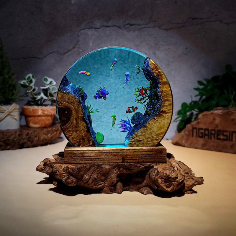 Resin Art Light - Lámpara de Mesa de Resina con