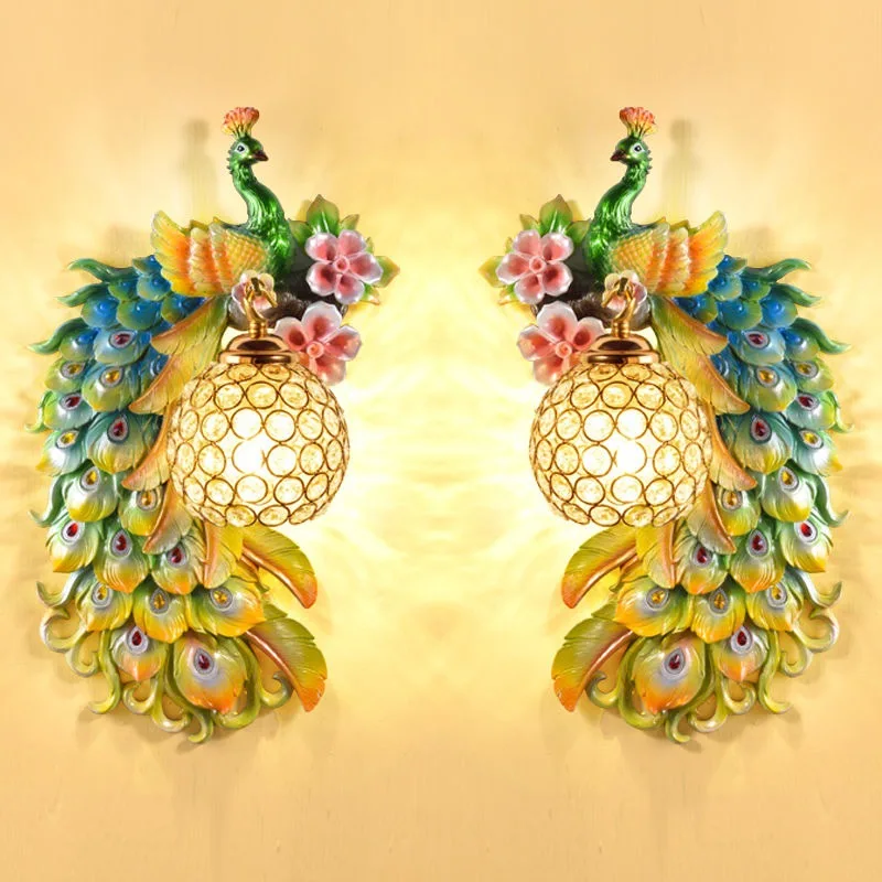 Background Resin Art - Lámparas de pared de pavo real